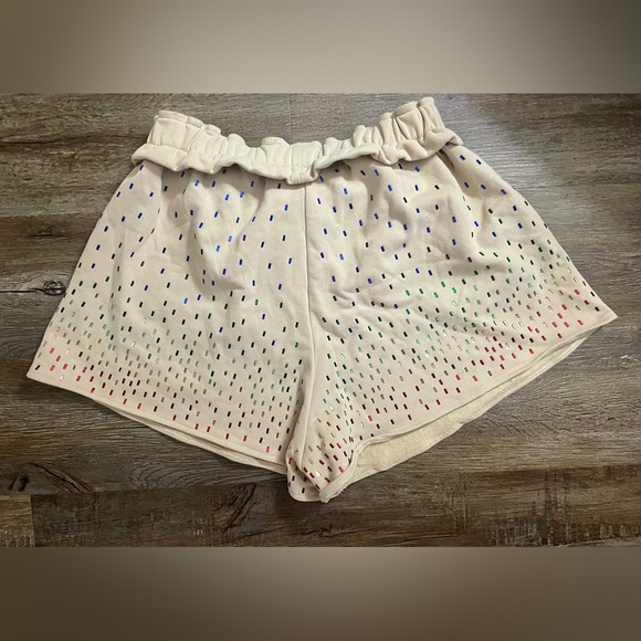 Queen of Sparkles Shorts Embellished Size Large Beige Multicolor Comfort Party - Picture 3 of 7